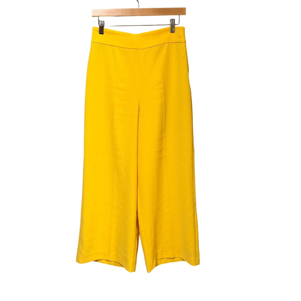 Zara Woman Yellow Wide Leg High Waisted Cropped Trousers Pants Size M
